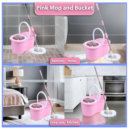 Cute Pink Mop and Bucket Set with 3 Extra Refills (Pink)