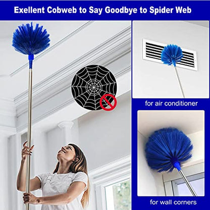 Microfiber Duster Kit High Reach Ceiling Fan Duster with Extendable Pole 100" Telescoping Cobweb Duster for Cleaning, Bendable Head Washable Duster for Ceiling, Fan, Furniture - style: 3PC Duster Kit BLUE