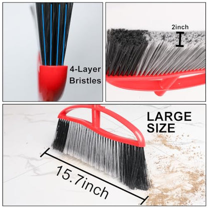 Commercial Heavy Duty Outdoor Broom, 15.7" Extra Wide Angle Broom with 4-Layer Stiff Bristles, Adjustable 38-53.5" Handle for Patio Garage Garden Yard Concrete (Red) - color: Red