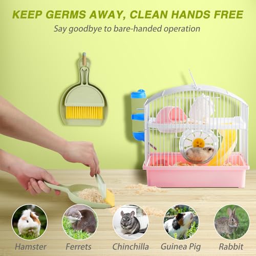 RYPET Pet Cage Cleaning Tool-Small Broom and Dustpan Set, Mini Dustpan and Whisk Brush Set for Guinea Pig Chinchilla Hamster Ferret Hedgehog Rabbit Reptile, Cage Cleaner for Small Animal Waste Green - color: Green with Yellow Bristle
