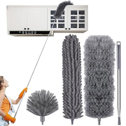 4 Pcs Microfiber Cobweb Duster with 100-inch Extendable Pole, Washable and Reusable Feather Cleaning Duster Kit with 3 Duster Heads,Dusters for Cleaning with Telescopic Pole for High Ceiling Fan - color: 4pcs