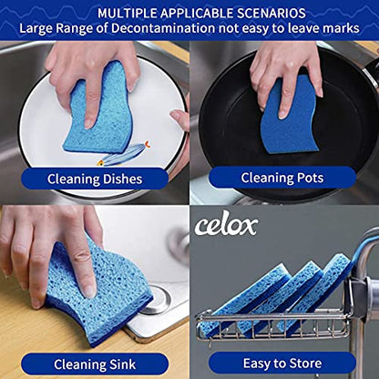 CELOX 12 Pack Non-Scratch Dish Sponge, Dual Sided Kitchen Sponges for Dishes, Long Lasting Dishwashing Household Cleaning Sponges for Kitchen, Easy to Dry and Reusable - color: Blue and Blue - S