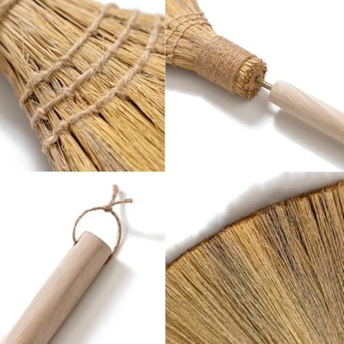Natural Whisk Sweeping Hand Handle Broom - Brooms for Wedding Jumping Ceremony Halloween DIY Decoration - Vietnamese Straw Soft Broom - 12.2" Width, 28.35" Length - style: Natural