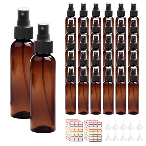 36 Pack Amber Plastic Spray Bottles 4 oz Small Spray Bottle Plastic Fine Mist Spray Empty Bottle, Amber 4 oz Spray Bottles Bulk for Travel, Essential Oils - color: Amber