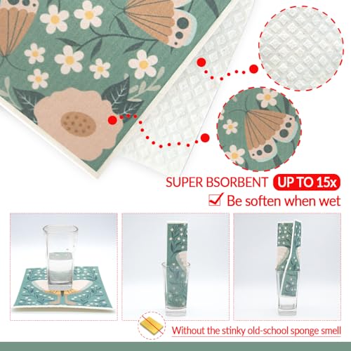 6 - Pack Swedish Kitchen Dish Cloths - Reusable Paper Towels for Counters & Dishes - Eco Friendly Cellulose Sponge Cloth (Butterfly) - color: C-butterfly