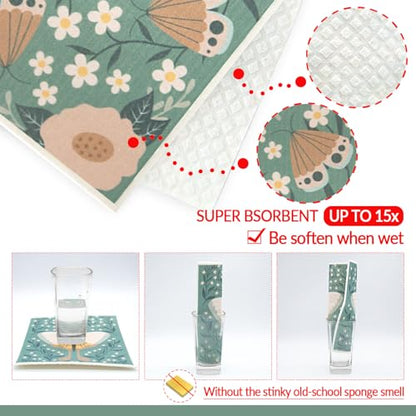 6 - Pack Swedish Kitchen Dish Cloths - Reusable Paper Towels for Counters & Dishes - Eco Friendly Cellulose Sponge Cloth (Butterfly) - color: C-butterfly