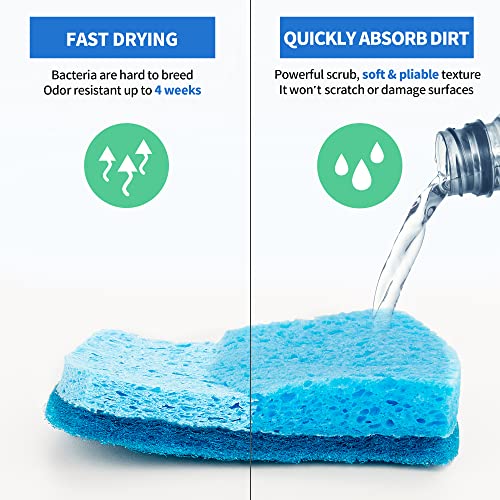Non-Scratch Cellulose Scrub Sponges 12 Pack, Sponges Kitchen with Double-Side & Ergonomic Design for Dishes, Coated Cookware, Sink & Countertops. - color: Blue, size: 12 Pack