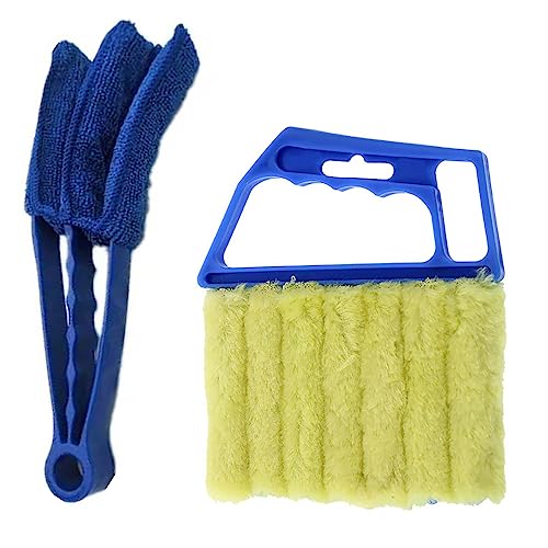 Blind Cleaner Duster Tool, 7 Finger & 3 Finger Window Venetian Blind Brushes, Washable Mini Cleaner Brush, Venetian Blinds Duster Brush for Window & Air Conditioner Fan, 2 Pack, Blue, PP+Microfiber - color: Blue