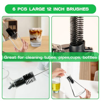 Brush Family Straw Cleaner Brush Set,12 Pieces Extra Long Pipe Water Bottle Brushes for Cleaning Reusable Drinking Straws,Bird Feeders,Pipes,Black (12pcs Different diameters Set) - size: 10-12 inch mixed diameters set (12pcs)