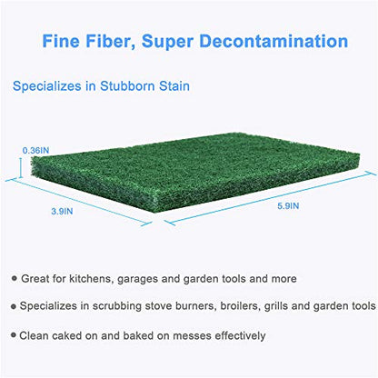 8PCS Scouring Pad - Premium Heavy Duty Scrub Pads, Reusable Household Green Dish Scrubber, Multipurpose Scour pad - for Kitchen Scrubber & Metal Grills, 3.9 x 5.9 x 0.36IN