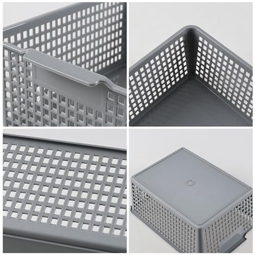 Set of 3 Large Plastic Baskets, Plastic Storage Bin Organizer, Gray | Durable Plastic, Home Organization, Space - Saving Storage, Suitable for Shelves, Closets, Cabinets, Bathrooms and Offices