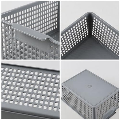 Set of 3 Large Plastic Baskets, Plastic Storage Bin Organizer, Gray | Durable Plastic, Home Organization, Space - Saving Storage, Suitable for Shelves, Closets, Cabinets, Bathrooms and Offices