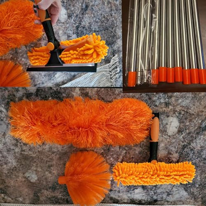 20+ Feet High Reach Duster Kit with 3-14 ft Extension Pole // High Ceiling Dusting and Window Cleaning Kit with Spliceable Pole - Window Washer & Squeegee, Cobweb Duster, Fan Blade and Feather Dusters