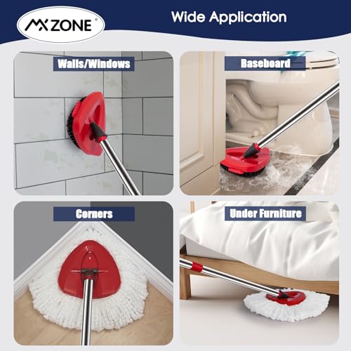 Spin Mop Head Replacement Handle Compatible with O Cedar EasyWring 1-Tank System, 4 Mop Replace Heads, 1 Mop Handle, 1 Base and 1 Scrub Brush Combo Set - size: 7pcs 1-Tank Mop Set