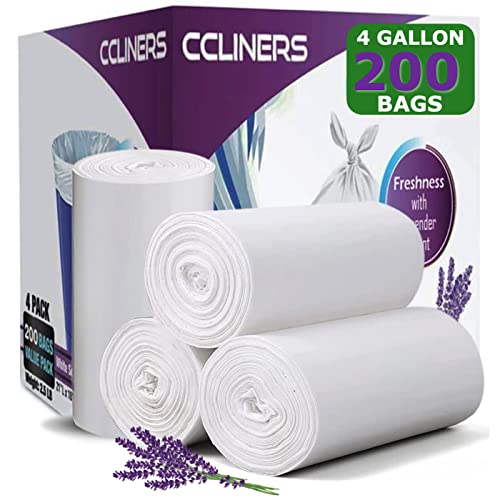 4 gallon Small Trash Bags Lavender Scented (200 Count) CCLINERS White Bathroom Garbage Bags 15 Liter Diaper Bags Mini Wastebasket Can Liners for Home Office Bins (200 Bags) - size: 200 Count (Pack of 1)