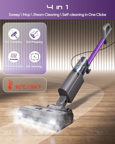 Steam Mop for Floor Cleaning, Lightweight 4-in-1 Steam Cleaner with Fast Heating & Self-Cleaning, Electric Mop for Home with 19.6ft Cord, 180° Lie Flat & LED Headlights for Sealed Hard Floors
