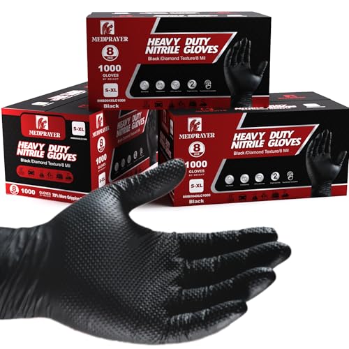 Industrial Nitrile Gloves – Heavy Duty Latex & Powder Free Disposable Gloves with Diamond Texture - color: Black, size: Small (Pack of 1000)
