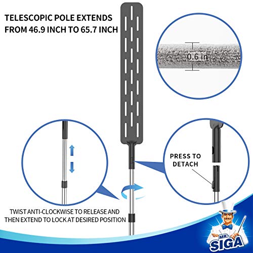 MR.SIGA Flexible Microfiber Long Duster for Gap Cleaning, Stainless Steel Adjustable Handle, Washable Gap Cleaning Duster Gray