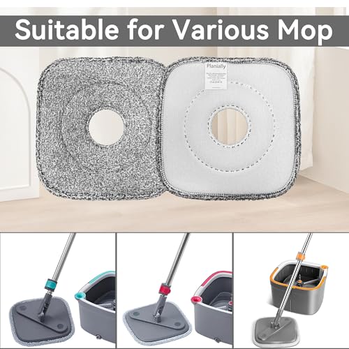 4 Pack Square Reusable Microfiber Mop Pads Fit for True & Tidy Spin Mop, Machine Washable Refill, Super Absorbent and Durable for Deep Cleaning, 9x9 Inch