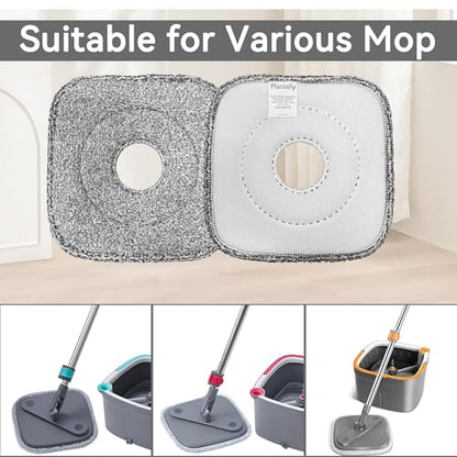 4 Pack Square Reusable Microfiber Mop Pads Fit for True & Tidy Spin Mop, Machine Washable Refill, Super Absorbent and Durable for Deep Cleaning, 9x9 Inch