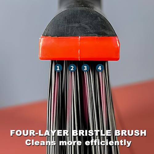 Large Angle Brooms Indoor Outdoor Broom with Long Handle Stiff Bristle Sweeper for Kitchen Garage Deck Courtyard Lobby Patio Lawn Leaves (Red) - color: Red