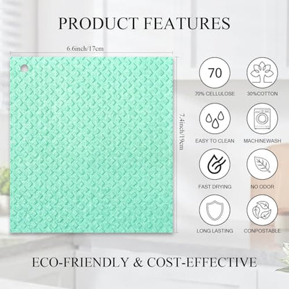 6 Packs Swedish Kitchen Dish Cloths - Reusable Paper Towels for Counters & Dishes - Eco-Friendly Cellulose Sponge Cloth (Green) - color: N-green