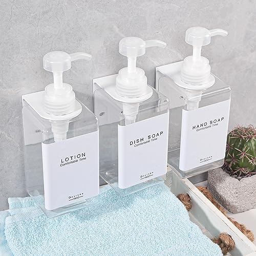 Refillable Shampoo and Conditioner Bottles for Shower Wall,Shampoo and Conditioner Dispenser with Pump No Drill (3 Bottles 3 Wall Mounts-Clear) - color: 3 Bottles 3 Wall Mounts-clear