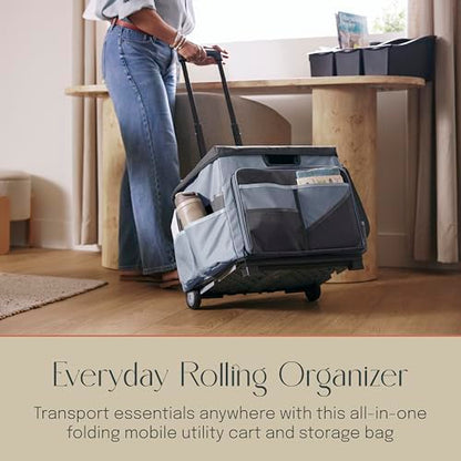 Mobile Folding Utility Cart with Canvas Storage Organizer Bag, Rolling Cart, Black/Grey - color: Black/Grey