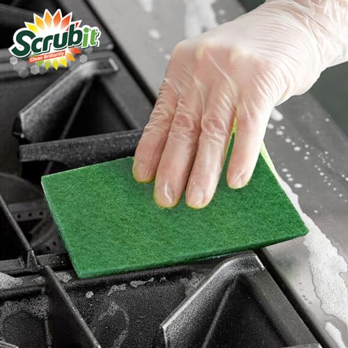 SCRUBIT Scouring Pads - Heavy Duty Scrub Pads for Cleaning Dishes - Non-Scratch - Reusable - Green (100, Green) - color: Green