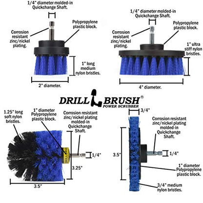 Drillbrush Blue – Boat Cleaning Drill Brush Attachment Set – Aluminum - Wood - Personal Watercraft Detailing - Fiberglass Hull Cleaning Kit - Kayak Accessories - Deck Brush - color: Blue