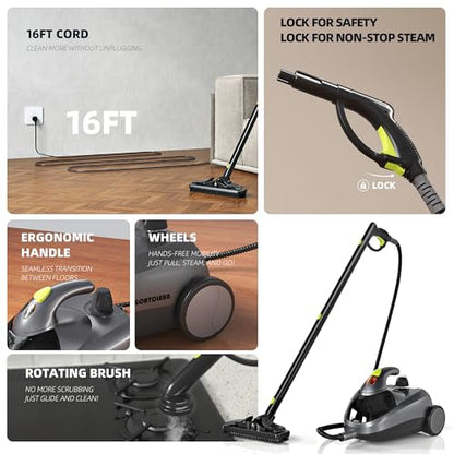 Heavy-Duty Steam Cleaner - 1500W Multipurpose Handheld Floor Steamer with 22 Accessories 16ft Cord for Home, Car Detailing, Tile, Grout, Wallpaper, Upholstery, Window, Deep Cleaning