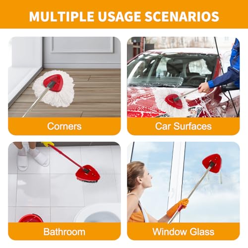 7-Pack Mop Heads Replacements Compatible with O Cedar EasyWring 1 Tank, Includes 4 Microfiber Spin Mops Replace Head, 2 Scrub Brushes, and 1 Base, Reusable and Machine Washable for Cleaning Floors
