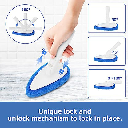 Qaestfy Shower Bathtub Tub Tile Scrubber Cleaning Brush with 51'' Handle, 5 Non-Scratch Scouring Pads, Adjustable Long Handled Scrub Brush for Cleaning Shower Bathroom Vessel Sinks Toilet Wall Floor