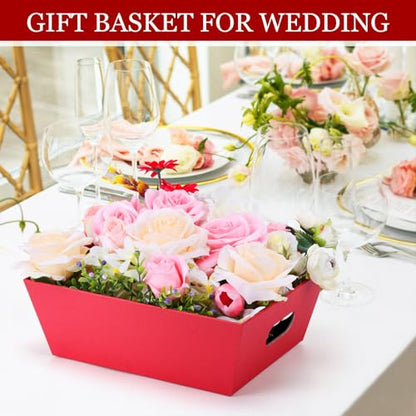 AFOROEOA 6PACK Red Baskets For Gifts Empty, 10x12”Thick Gift Basket with 6Bows 6Bags Empty Gift Baskets for Christmas, Easter, Birthdays, Valentine’s Day Wrapping Gift - color: 6PACK Red