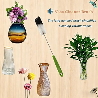 16" Long Handle Bottle Cleaning Brush - Narrow Neck Bottle Scrubber for Water Bottles, Flasks, Hummingbird Feeders, Wine Glasses, Meat Grinders & Pipes - Durable & Flexible - 2 Pack