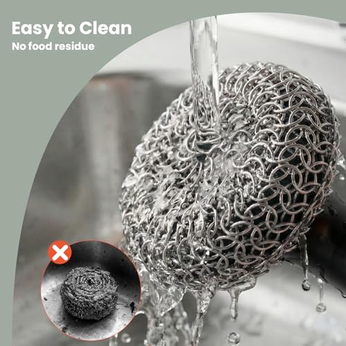 Cast Iron Scrubber with Long Handle | 316 Cast Iron Cleaner Chainmail Scrubber for Cast Iron Pan Skillet Cleaner - Dish Scouring Pad Dishwasher Safe Cleaning Kit (Black, 1 Scrubber + 1 Scraper) - color: Black, 1 Scrubber + 1 Scraper