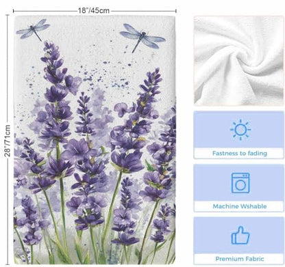 Lavender Dragonfly Flower Kitchen Dish Towels, Soft Lightweight Microfiber Absorbent Hand Towel Purple Plant Tea Towel for Kitchen Bathroom 18x28in - size: 1PCS-18x28in(45x75cm)