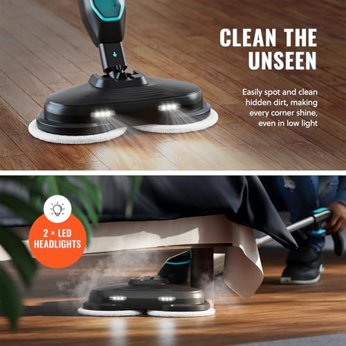 Pursteam ScrubMaster Steam Mop with Dual Scrubbing Head, LED Headlights, Adjustable Steam Control, Anti-Slip Swivel Head, Cable Holder & Upright Lock - size: Steam Mop - ScrubMaster