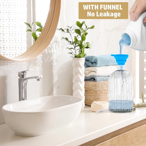 14Oz Gold Pump Glass Soap Dispenser, Clear Stripe Countertop Refillable Liquid Bottle Hand Dish Lotion Dispenser with Plastic Pump, for Kitchen, Bathroom - color: Clear