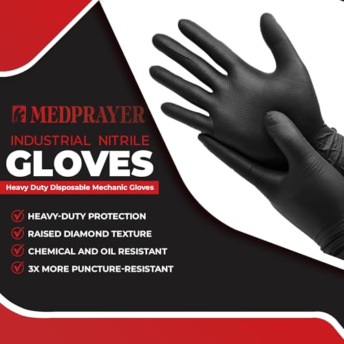 Industrial Nitrile Gloves – Heavy Duty Latex & Powder Free Disposable Gloves with Diamond Texture - color: Black, size: Small (Pack of 1000)