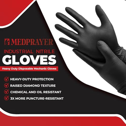 Industrial Nitrile Gloves – Heavy Duty Latex & Powder Free Disposable Gloves with Diamond Texture - color: Black, size: Small (Pack of 1000)