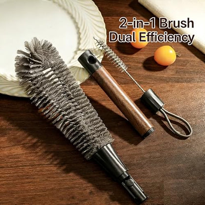 2 in 1 Long Bottle Brush 13.2 Inches, Long Handle Water Bottle Washer Brush and Straw Cleaning Brush Set, for Sports Bottles, Glassware, Mugs, Jars, Washing Narrow Neck Bottles (1-pc)