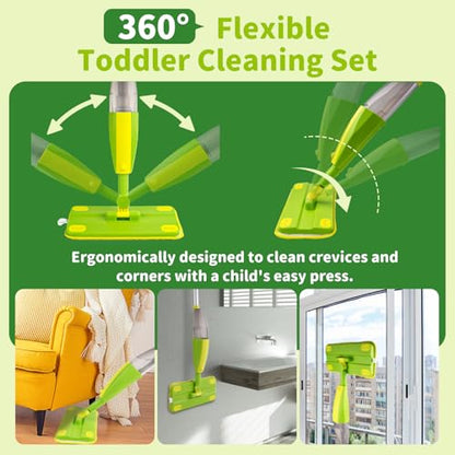 Kids Spray Mop, Fun & Functional Toddler Mop Cleaning Set,Real Working Mini Mop, Pretend Play Toy –Includes Spray Bottle,Washable Microfiber Pads, Montessori Kids Cleaning Toy Set -Green - size: Spray Mop, style: Green