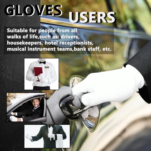 12 Pairs White Cotton Gloves Soft Cloth Dust Hand Gloves Work for Men Women Art Crafting Handling, Eczema, BBQ, Coin Jewelry Watch Inspection, Dry Hands Sleeping, Archival, X-Large - size: X-Large (Pack of 12)
