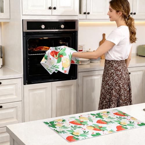 Decorative Kitchen Towels - Set of 2 Dish Towels for Kitchen 14 x 30 Inch Decoration Strawberry Hand Towels Soft & Ultra Absorbent, Reusable Quick Dry Microfiber Cloths for Baking Cooking Cleaning