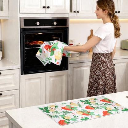 Decorative Kitchen Towels - Set of 2 Dish Towels for Kitchen 14 x 30 Inch Decoration Strawberry Hand Towels Soft & Ultra Absorbent, Reusable Quick Dry Microfiber Cloths for Baking Cooking Cleaning