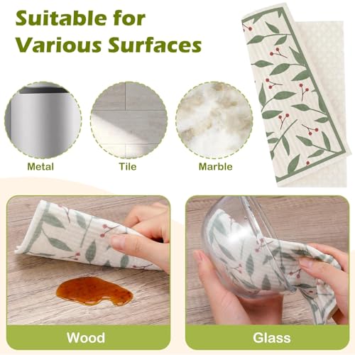 6 Packs Swedish Paper Cloths for Kitchen, Reusable Paper Towels Washable Dish Rags, Highly Absorbent Kitchen Towels Quick Drying Swedish Sponge Cleaning Dish Cloths (Plant Leaves) - color: Plant Leaves