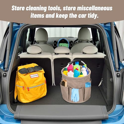 Qivine 17L Cleaning Caddy with Handle, Cleaning Supply Caddy, Foldable Tool Bag Cleaning Products Organizer, Portable Cleaning Bucket Caddy for Cleaning Supplies (Khaki) - color: Khaki