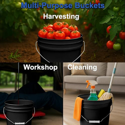 MKS Plastics 2-Gallon Bucket with Airtight Lid – Made in USA, Food Grade BPA Free Plastic, Heavy Duty Multi-Use, Metal Handle with Grip, Stackable Storage – Black, 6 Pack - color: 2 Gallon - Black, size: 6