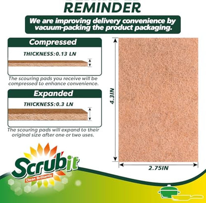 SCRUBIT 50 Pack Natural Scouring Pads - Heavy Duty Scrubbing Pads for Dishes - Non-Scratch - Reusable - Natural, Eco-Friendly, Biodegradable Sisal Brown Sponges for Dishes, Compostable - color: Natural Brown